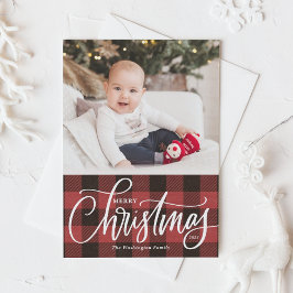 赤素朴バッファロープレイドメリークリスマス写真 シーズンカード