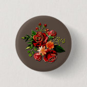 赤素朴バラの花かわいいヴィンテージ1960s 缶バッジ (正面)