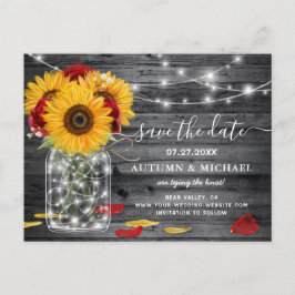 赤素朴バラひまわり結婚式の日付を保存 案内ポストカード