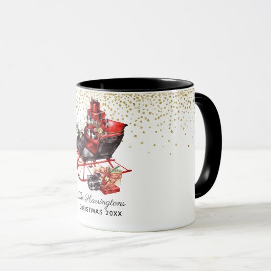 赤素朴パーソナライズされたヴィンテージそり マグカップ (正面右)