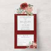 赤素朴ピンク&金ゴールドフローラディナー オールインワン招待状 (内側)