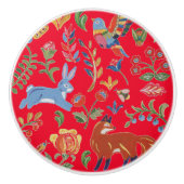 赤素朴フォーク美術動物花かわいいカラフル セラミックノブ (正面)