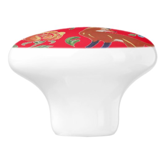 赤素朴フォーク美術動物花かわいいカラフル セラミックノブ (側面)