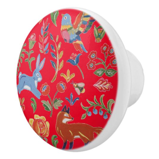 赤素朴フォーク美術動物花かわいいカラフル セラミックノブ (右)