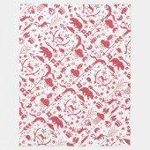 赤素朴フクロウ熊の鹿キツネウッドランドパターン フリースブランケット (正面)