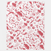 赤素朴フクロウ熊の鹿キツネウッドランドパターン フリースブランケット (正面)