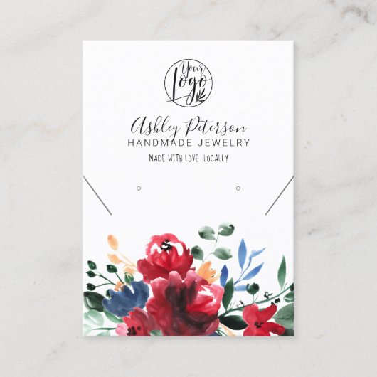 赤素朴フローラロゴジュエリーイヤリングのネックレス 名刺 (正面)