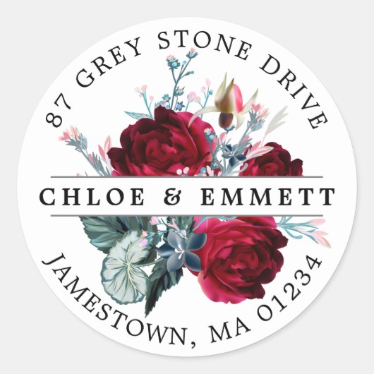 赤素朴フローラ差出人住所ラベル ラウンドシール (正面)