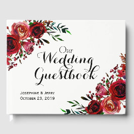 赤素朴フローラ花エレガント冬の結婚式 ゲストブック