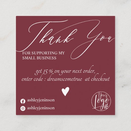 赤素朴フローラ軍令感謝してい令 スクエア名刺 (裏面)