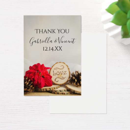 赤素朴ポインセチア冬の結婚式メッセージカード (デスク)