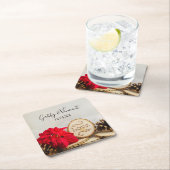 赤素朴ポインセチア冬の結婚式 スクエアペーパーコースター (インサイチュ)