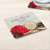 赤素朴ポインセチア冬の結婚式 スクエアペーパーコースター (アングル)