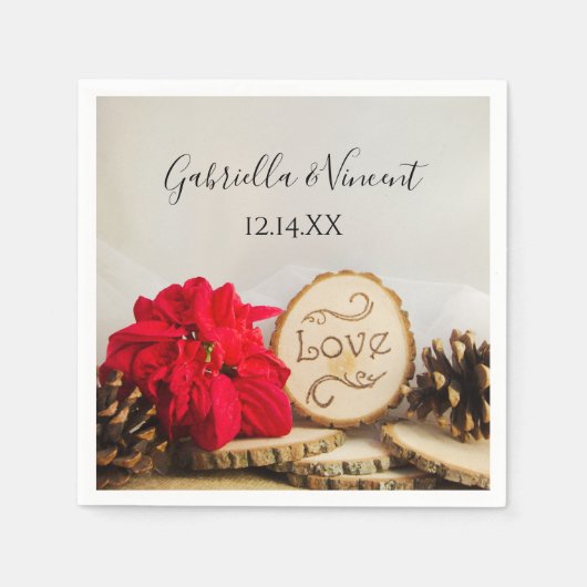 赤素朴ポインセチア冬の結婚式 スタンダードカクテルナプキン (正面)