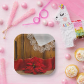 赤素朴ポインセチア地方の冬の結婚式 ペーパープレート (パーティー)