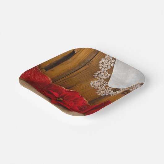 赤素朴ポインセチア地方の冬の結婚式 ペーパープレート (傾斜あり)