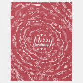 赤素朴メリークリスマスアントラー葉のパターン フリースブランケット (正面)
