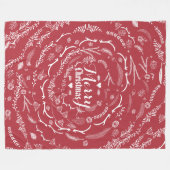 赤素朴メリークリスマスアントラー葉のパターン フリースブランケット (正面(横))