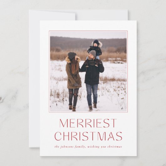 赤素朴メリークリスマス家族の写真カード シーズンカード (正面)