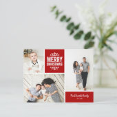 赤素朴メリークリスマス3写真コラージュ シーズンポストカード (スタンド正面)