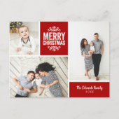 赤素朴メリークリスマス3写真コラージュ シーズンポストカード (正面)