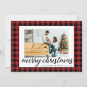 赤素朴モダン黒の格子模様のクリスマス写真 シーズンカード (正面)