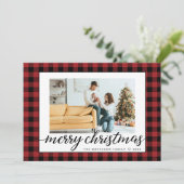 赤素朴モダン黒の格子模様のクリスマス写真 シーズンカード (スタンド正面)