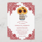 赤素朴レースひまわり結婚の 招待状 (正面/裏面)