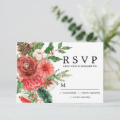 赤素朴ローズウィンターボタニカルウェディングRSVP 出欠カード (スタンド正面)