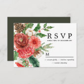 赤素朴ローズウィンターボタニカルウェディングRSVP 出欠カード (正面/裏面)