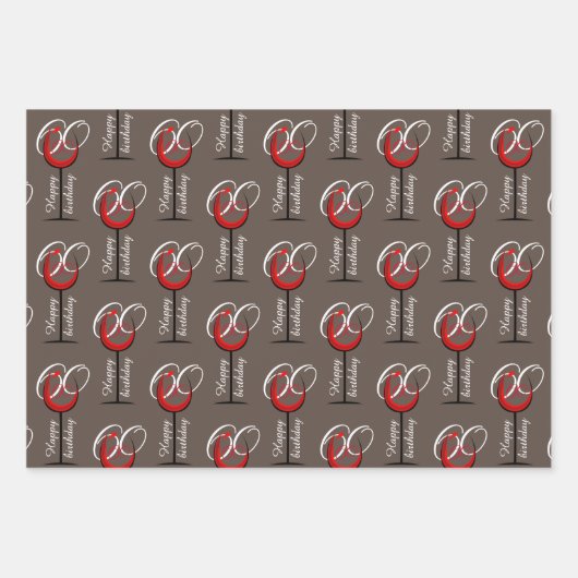 赤素朴ワイングラス台本60番誕生日ギフトWr ラッピングペーパーシート (正面3)