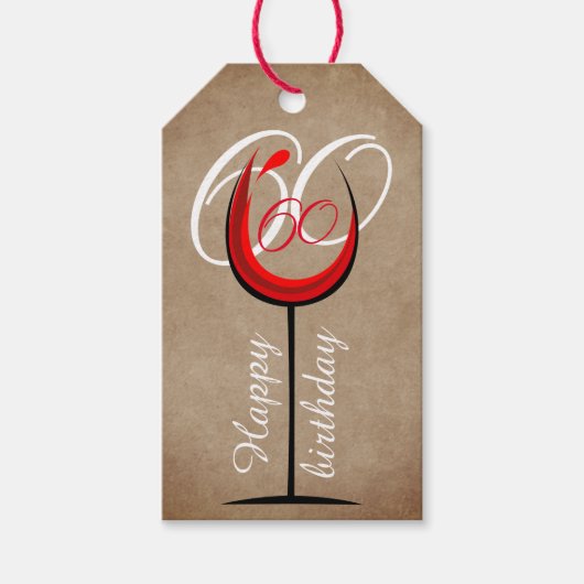 赤素朴ワイングラス台本60誕生日 ギフトタグ (正面)