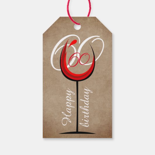赤素朴ワイングラス台本60誕生日 ギフトタグ (裏面)