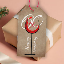 赤素朴ワイングラス台本60誕生日 ギフトタグ