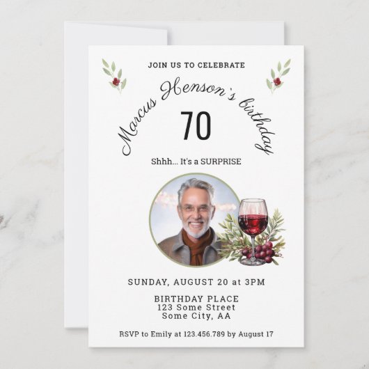 赤素朴ワイングラス50誕生日写真 招待状 (正面)