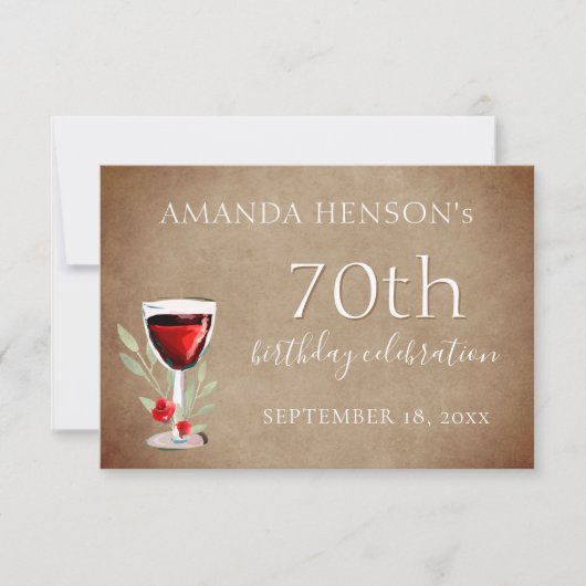 赤素朴ワイングラス70歳の誕生日パーティー 出欠カード (正面)