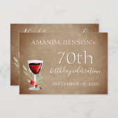 赤素朴ワイングラス70歳の誕生日パーティー 出欠カード (正面/裏面)