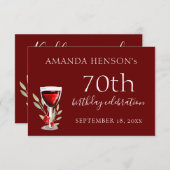 赤素朴ワイングラス70歳の誕生日パーティー 出欠カード (正面/裏面)