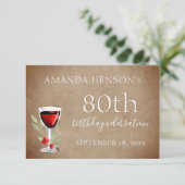 赤素朴ワイングラス80th誕生日パーティー 出欠カード (スタンド正面)