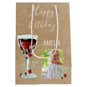 赤素朴ワインバラ水彩写真誕生日 ミディアムペーパーバッグ (裏面)