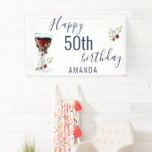 赤素朴ワインバラ水彩第50誕生日 横断幕 (インサイチュ)