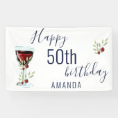 赤素朴ワインバラ水彩第50誕生日 横断幕 (横)