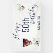 赤素朴ワインバラ水彩第50誕生日 横断幕 (縦)