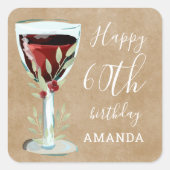 赤素朴ワインバラ水彩第60誕生日 スクエアシール (正面)