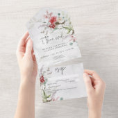 赤素朴冬の果実&ボホコットンNoディナー オールインワン招待状 (貼ってはがせる)