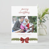 赤素朴弓ファミリーフォトクリスマスカード 招待状 (スタンド正面)