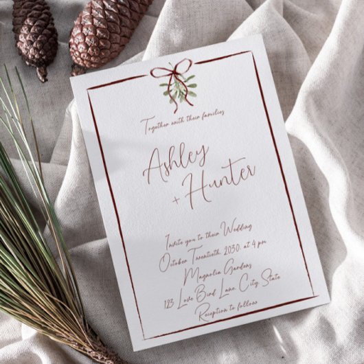 赤素朴手引き弓冬の結婚式 招待状