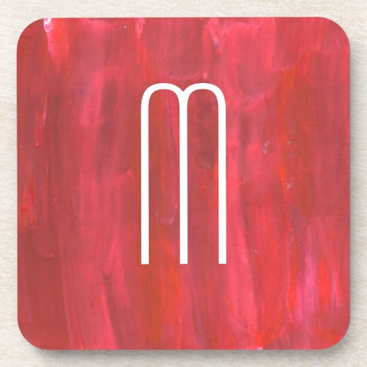 赤素朴抽象芸術とモノグラムイニシャル コースター (正面)