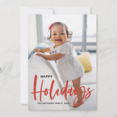 赤素朴書道モダンハッピーホリデー写真 シーズンカード (正面)