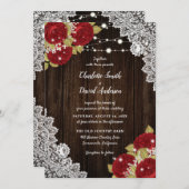 赤素朴木レースのストリングラ結婚イト 招待状 (正面/裏面)